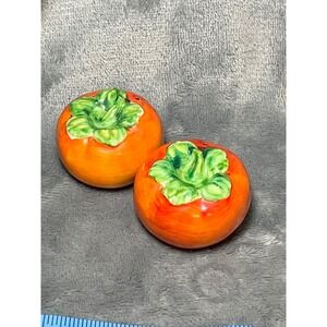 Vintage Occupied Japan Persimmon Salt Pepper Shakers Ceramic 2.5 Inch Set Pair